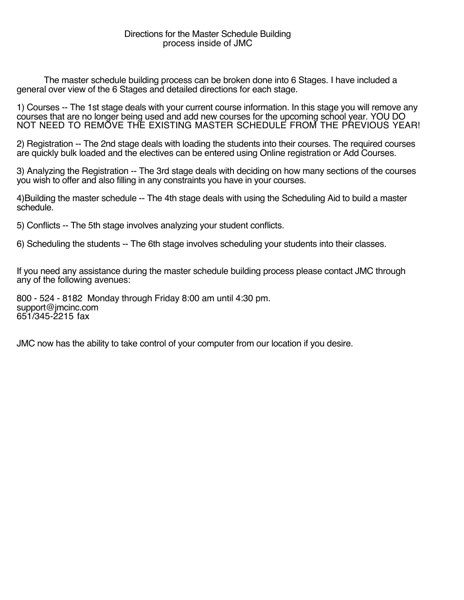 JMC Six Stages of Scheduling User Manual | 10 pages