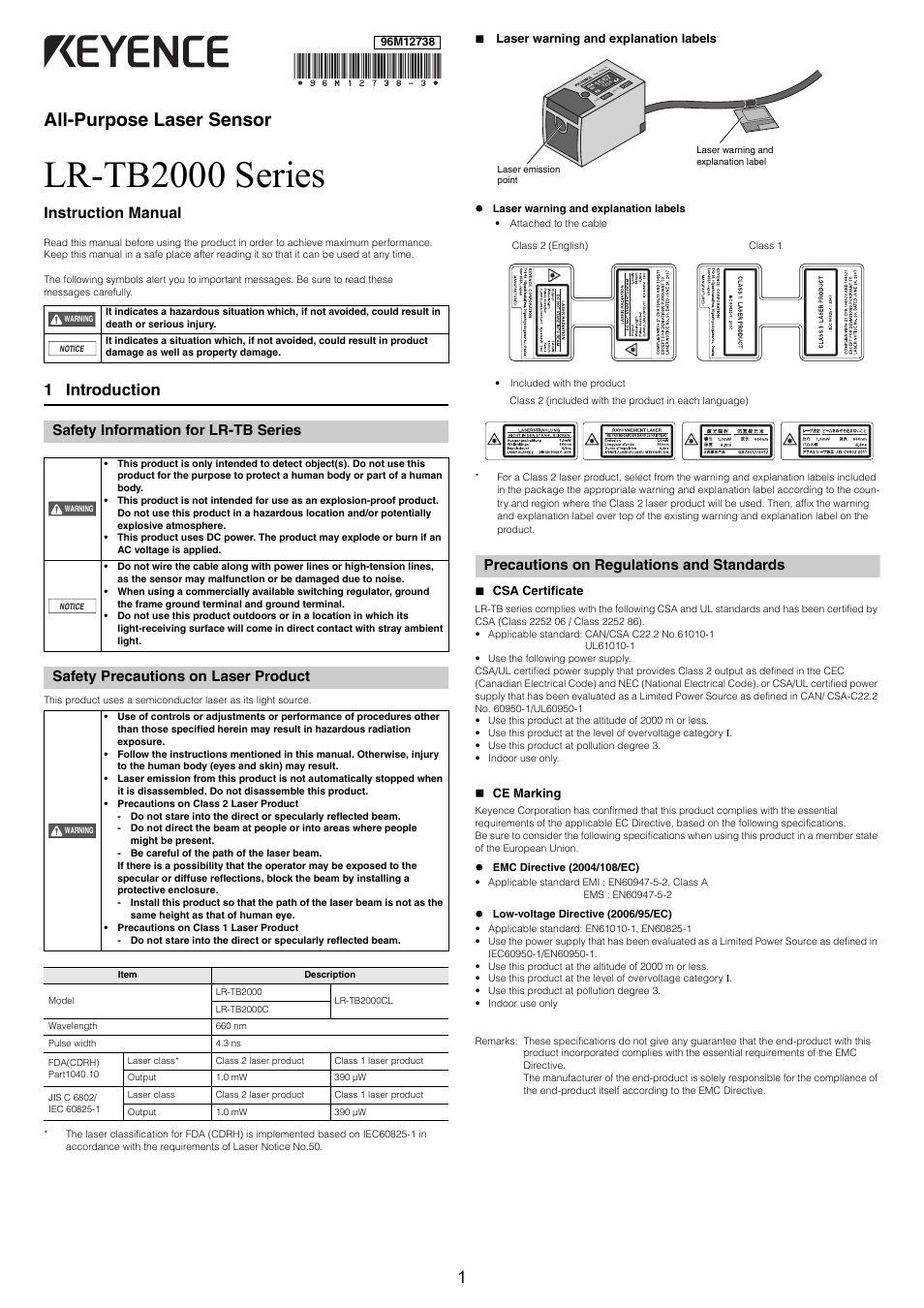 KEYENCE LR-TB2000 Series User Manual | 12 pages