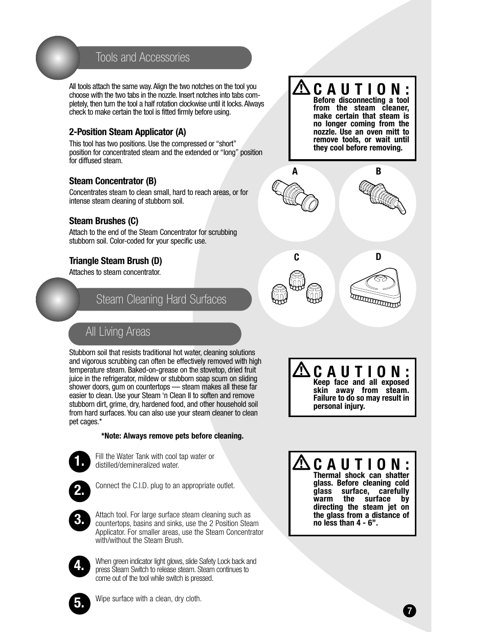 Steam cleaning hard surfaces, All living areas tools and accessories | Bissell 1865 User Manual | Page 7 / 12