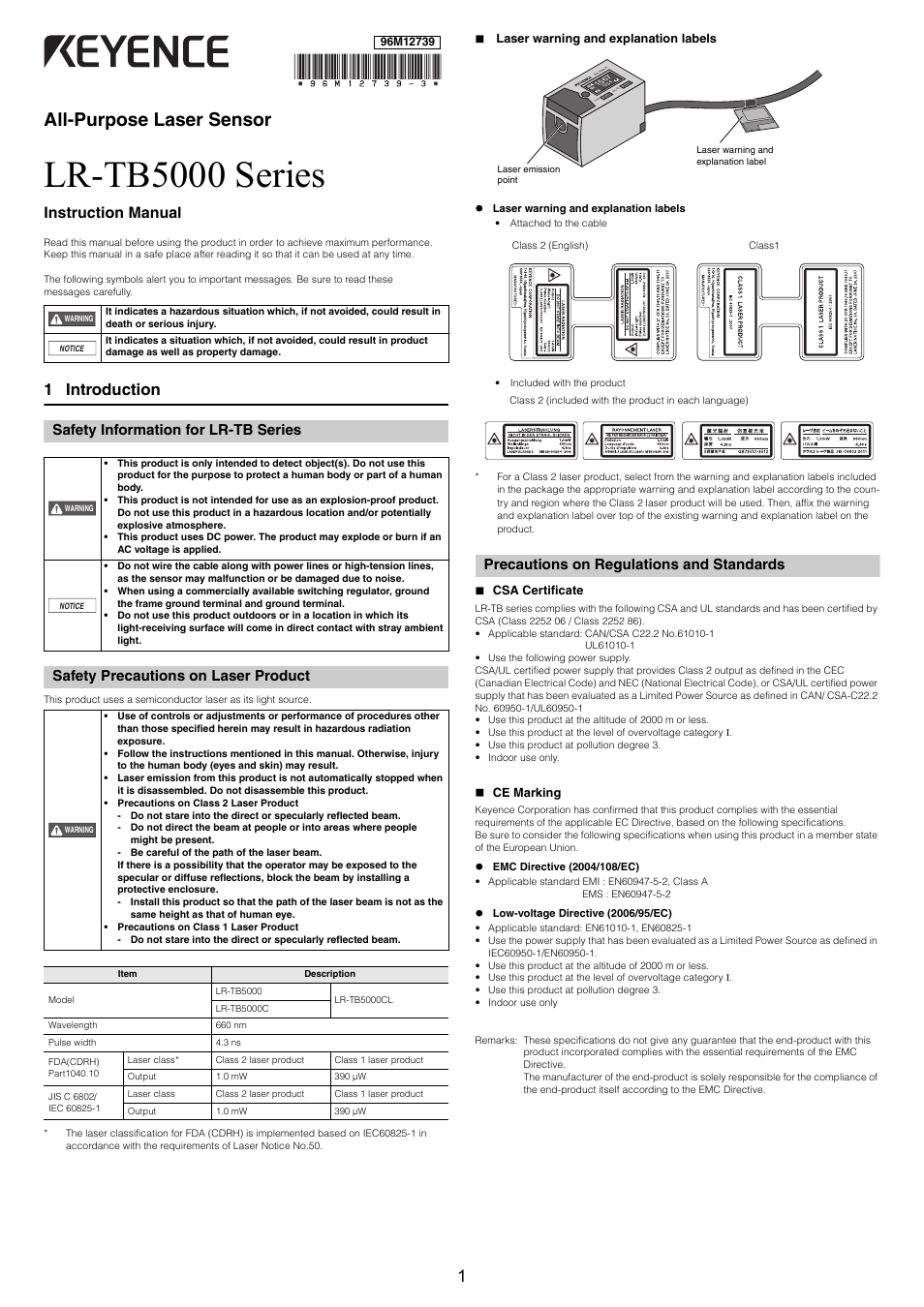 KEYENCE LR-TB5000 Series User Manual | 12 pages