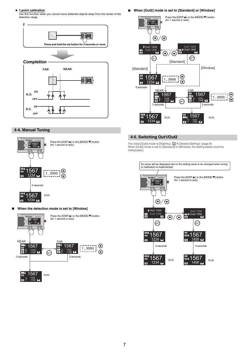 4. manual tuning, When the detection mode is set to [window, When [out2] mode is set to [standard] or [window | 5. switching out1/out2, Completion | KEYENCE LR-TB5000 Series User Manual | Page 7 / 12