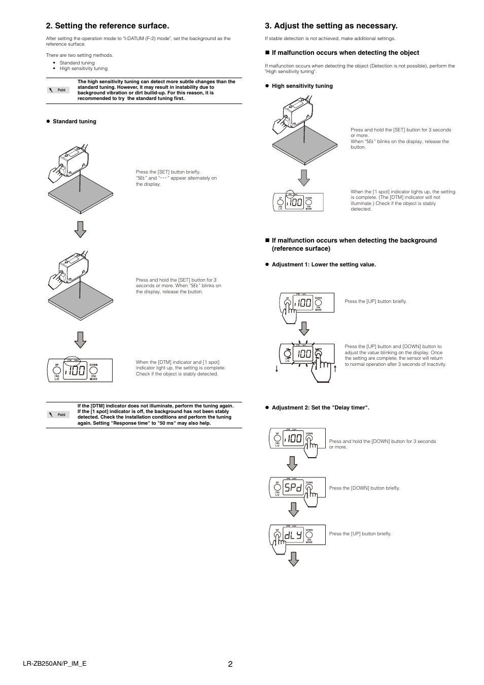 If malfunction occurs when detecting the object, Setting the reference surface, Adjust the setting as necessary | KEYENCE LR-ZB250AN/P User Manual | Page 2 / 3