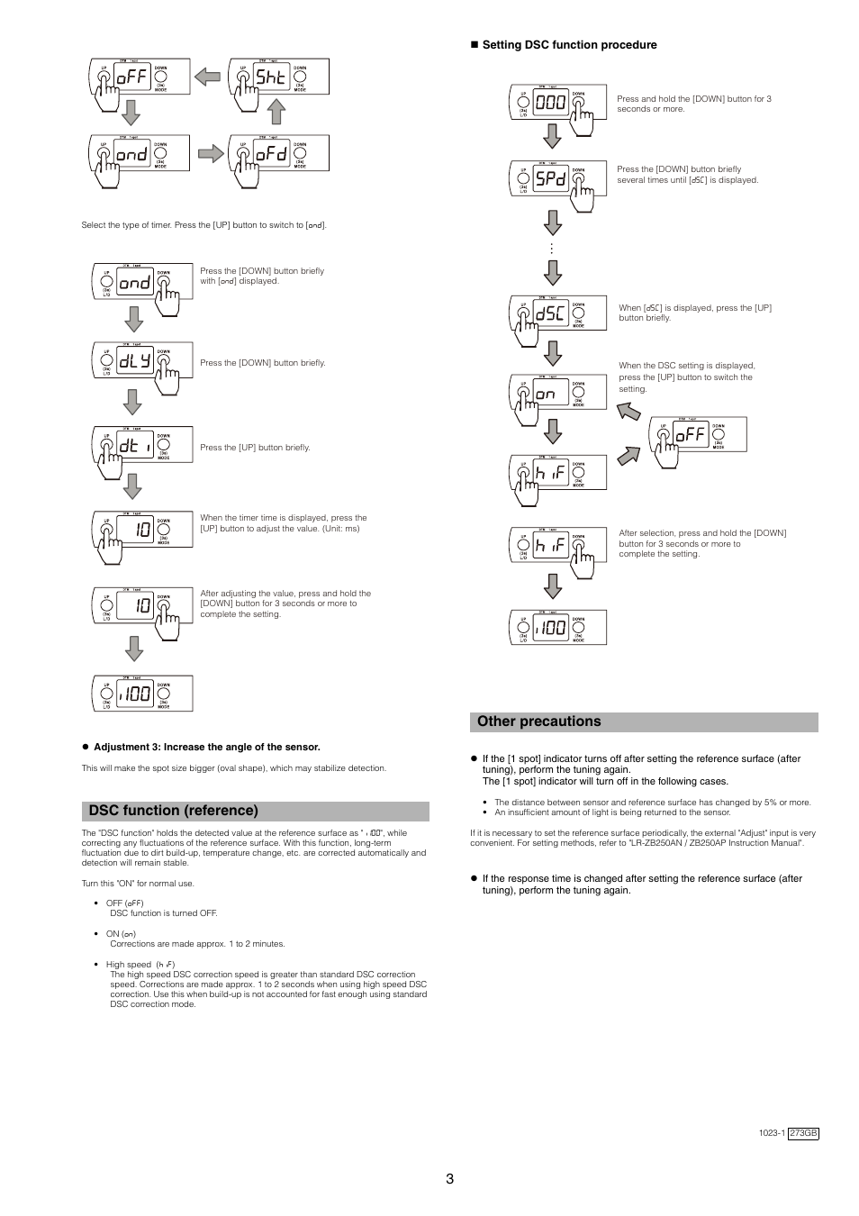 Dsc function (reference), Setting dsc function procedure, Other precautions | KEYENCE LR-ZB250AN/P User Manual | Page 3 / 3