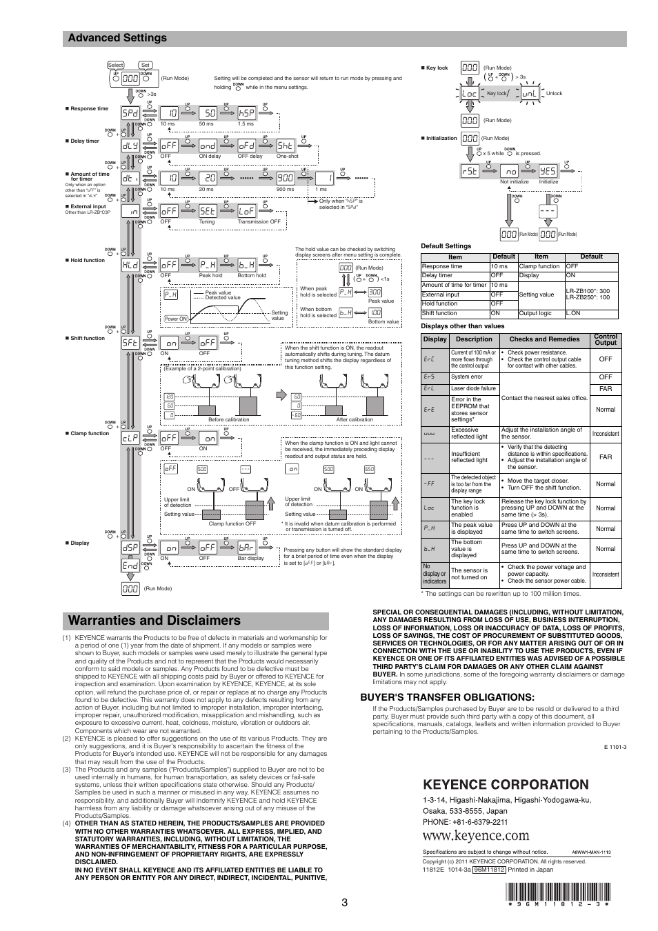 Advanced settings, Warranties and disclaimers, Buyer's transfer obligations | 5(v q(( qp da* *.f 2a* q, F52 q(( qp, E.2 qp q(( 'pf, T5v ;'5 pq | KEYENCE LR-ZBxN/P Series User Manual | Page 3 / 3