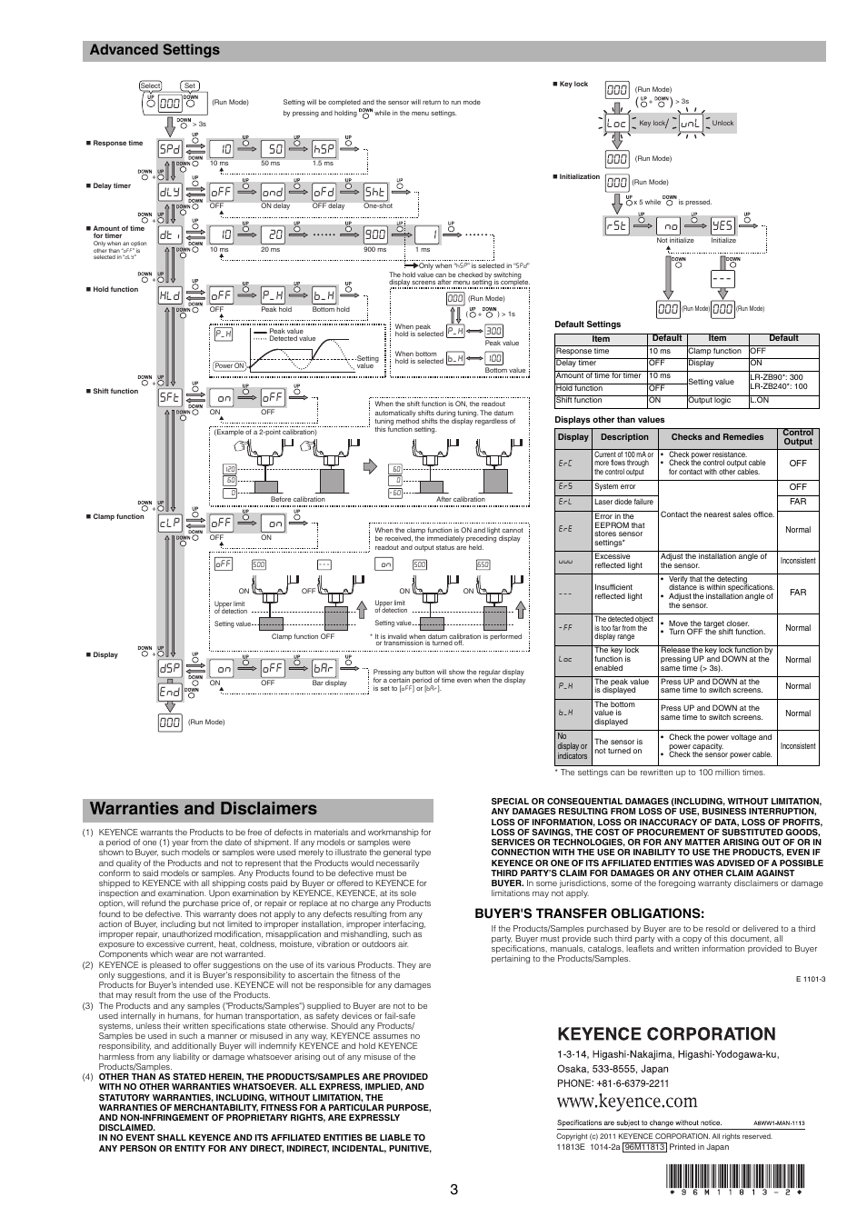 Advanced settings, Warranties and disclaimers, Buyer's transfer obligations | 5(v q(( qp da* *.f 2a* q, F52 q(( qp, E.2 qp q(( 'pf, T5v ;'5 pq | KEYENCE LR-ZBxxB User Manual | Page 3 / 3