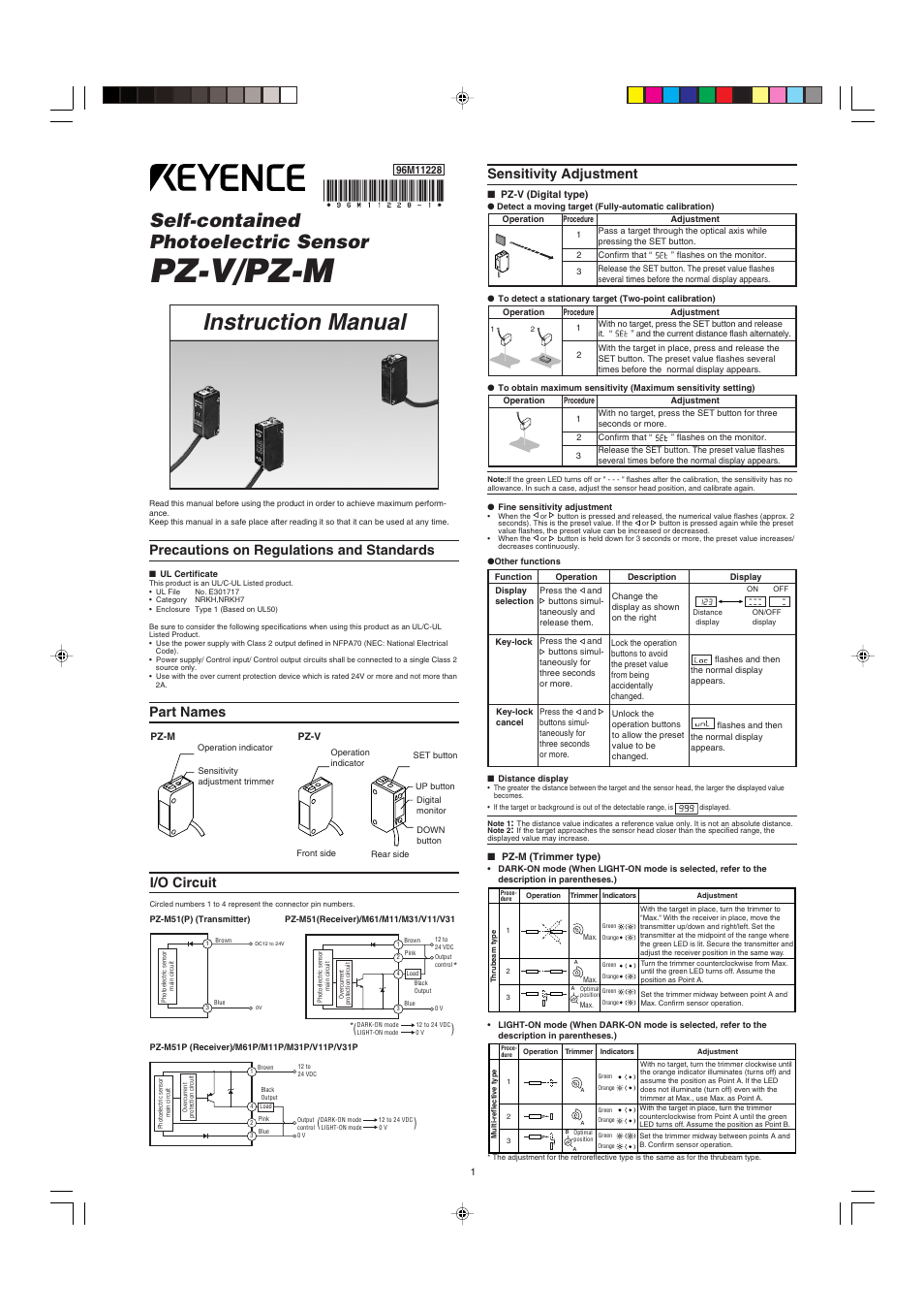 KEYENCE PZ-V/M User Manual | 2 pages