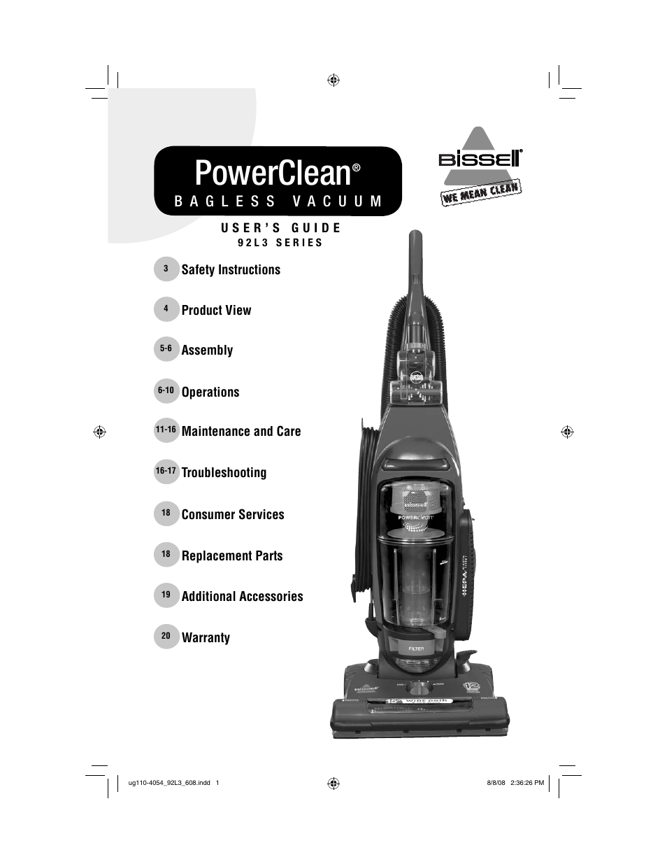 Bissell 92L3 User Manual | 20 pages