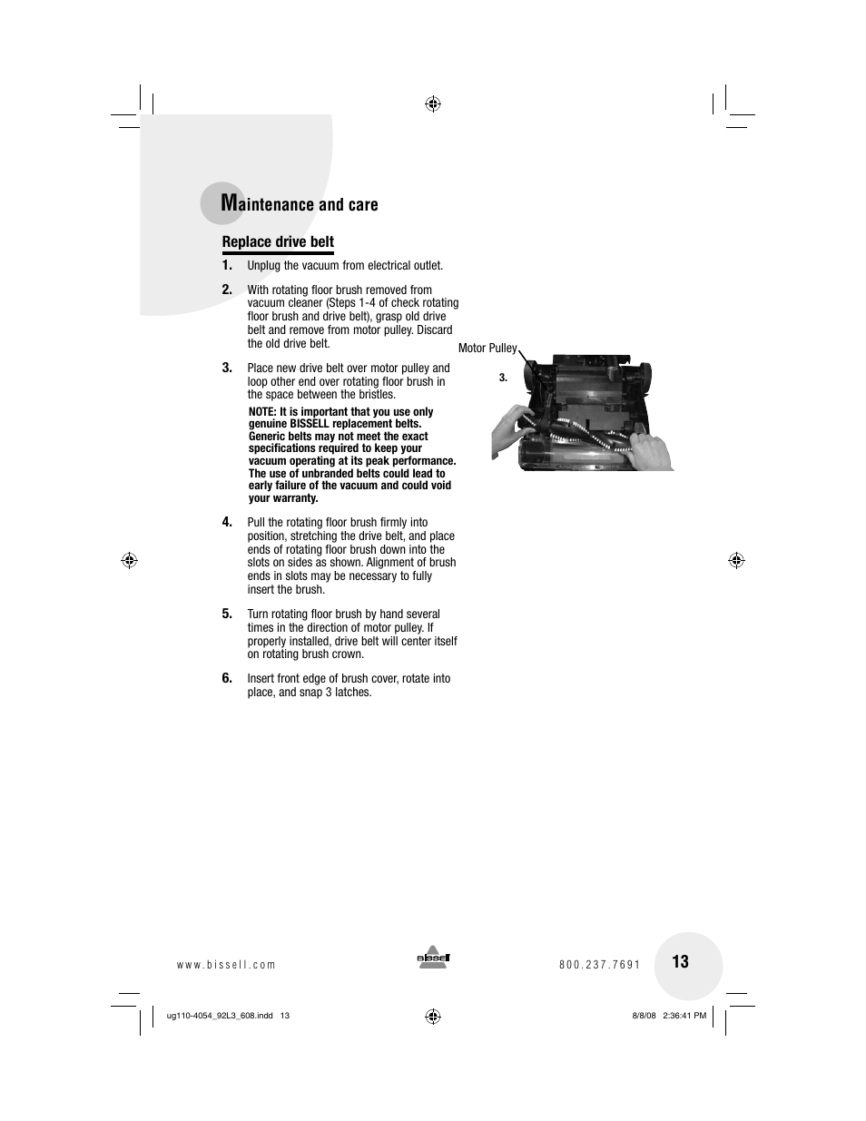 Aintenance and care | Bissell 92L3 User Manual | Page 13 / 20