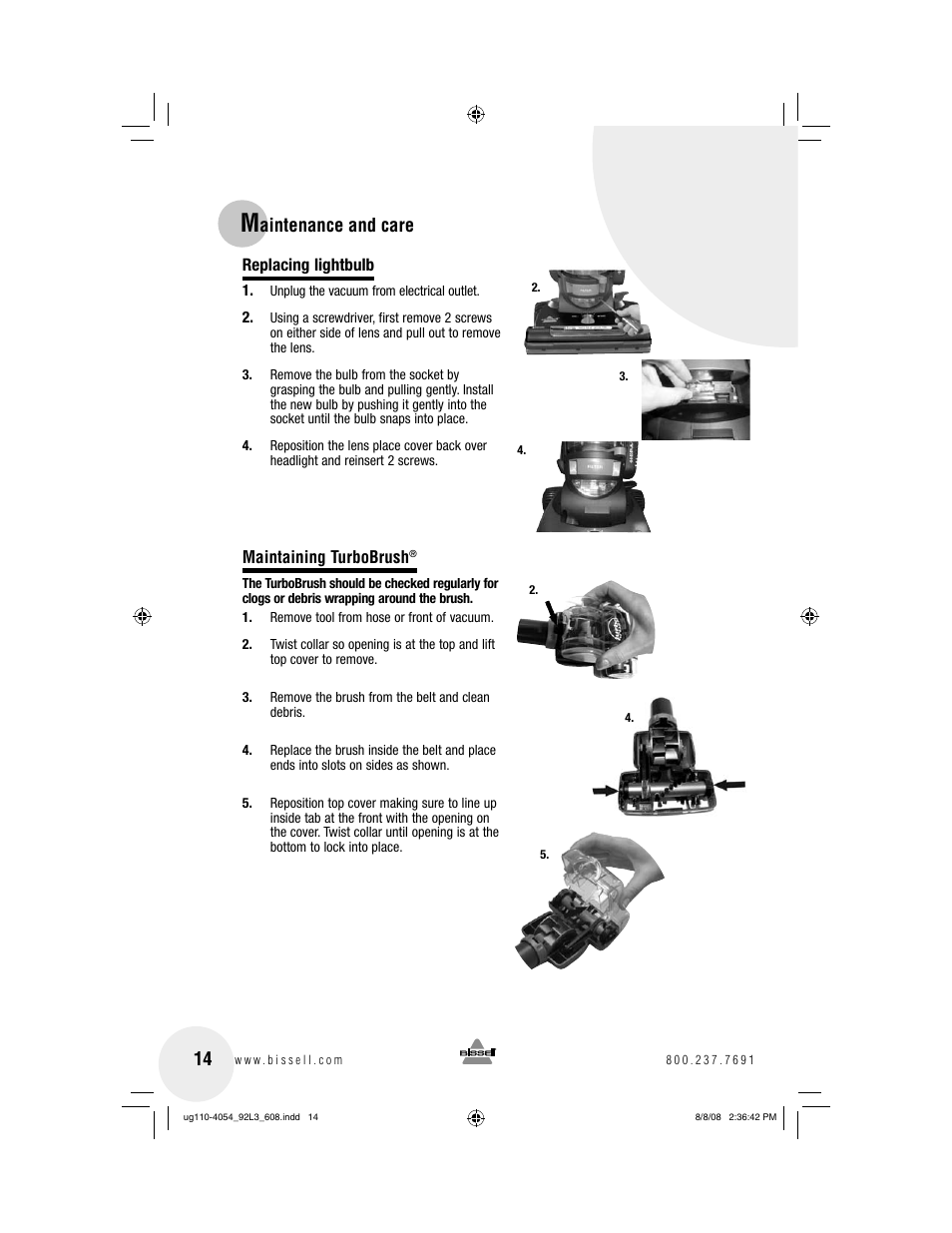 Aintenance and care | Bissell 92L3 User Manual | Page 14 / 20