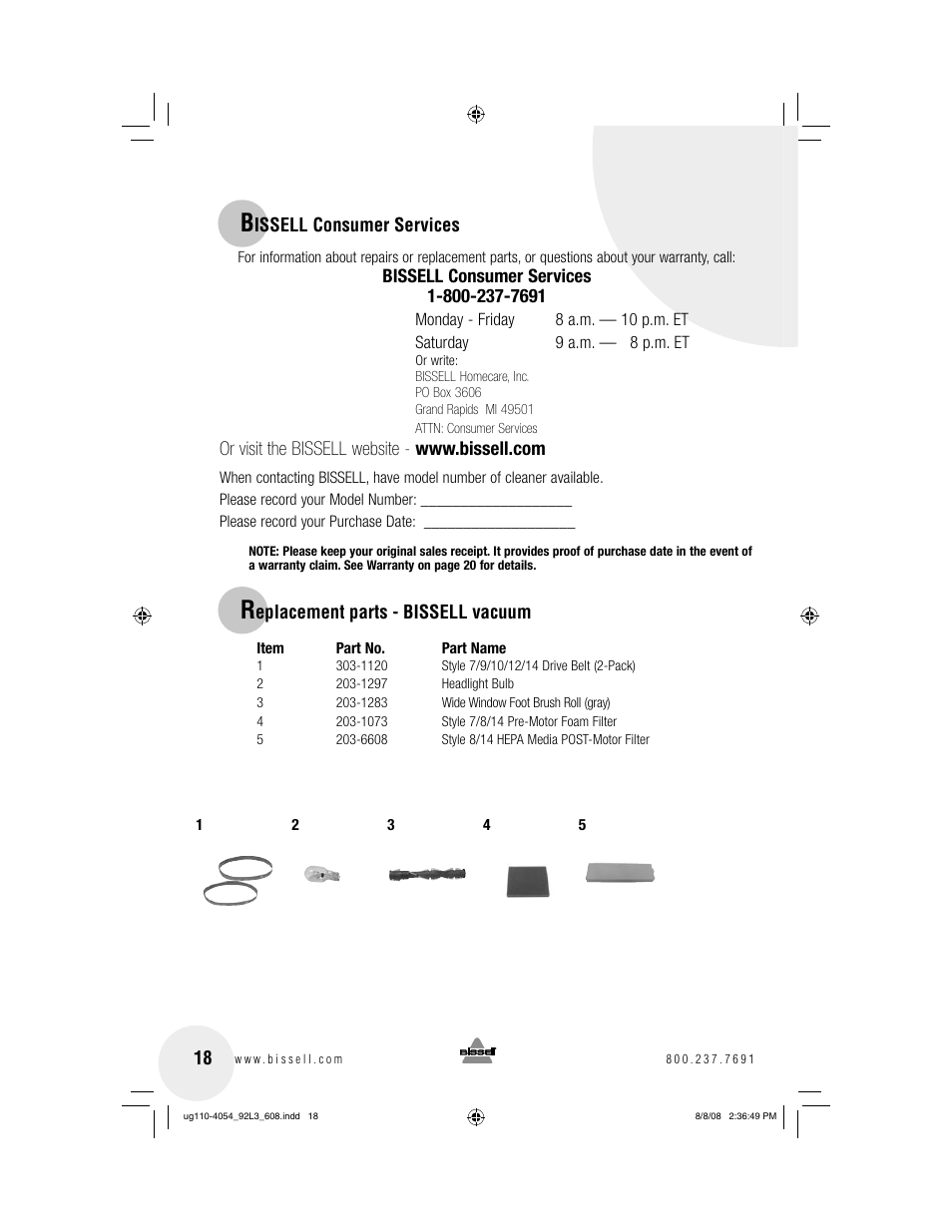 Bissell 92L3 User Manual | Page 18 / 20