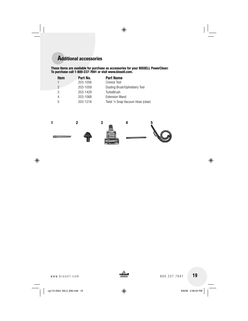 Dditional accessories | Bissell 92L3 User Manual | Page 19 / 20