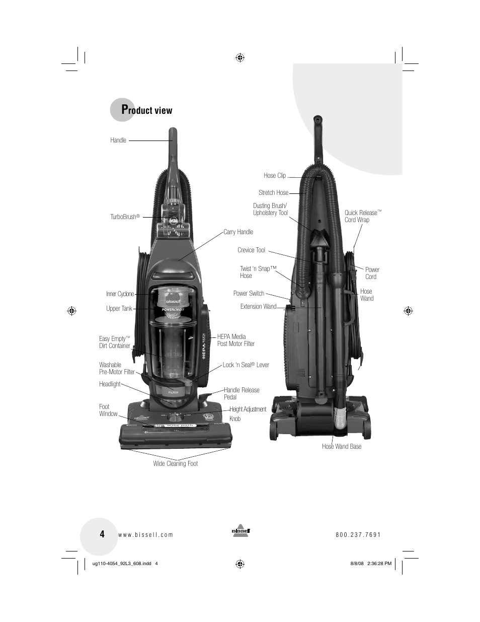 Roduct view | Bissell 92L3 User Manual | Page 4 / 20