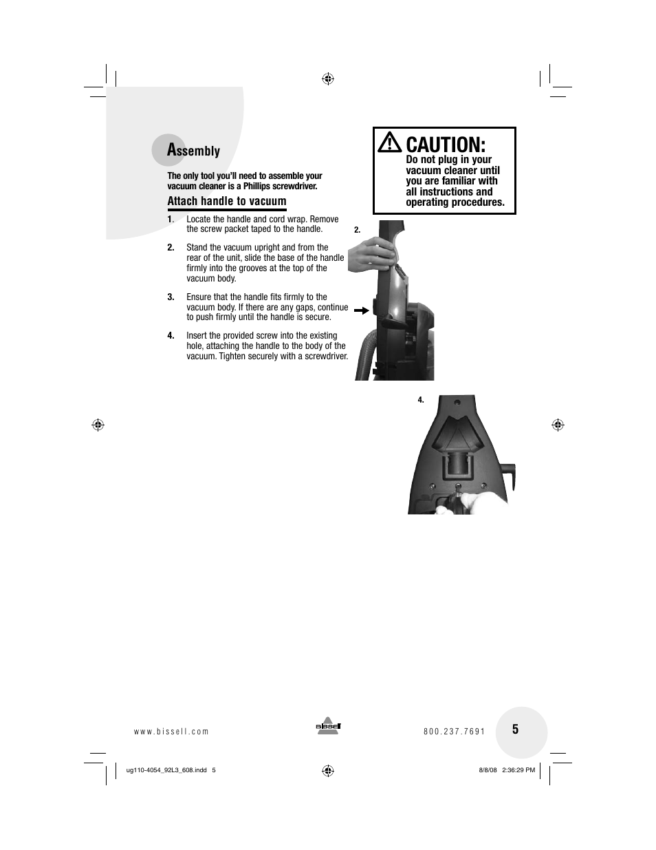 Caution | Bissell 92L3 User Manual | Page 5 / 20