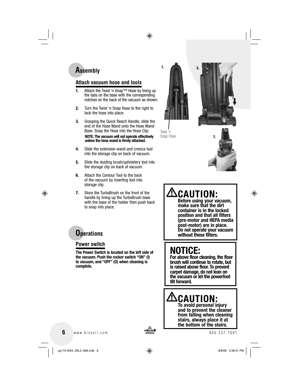 Notice, Caution | Bissell 92L3 User Manual | Page 6 / 20