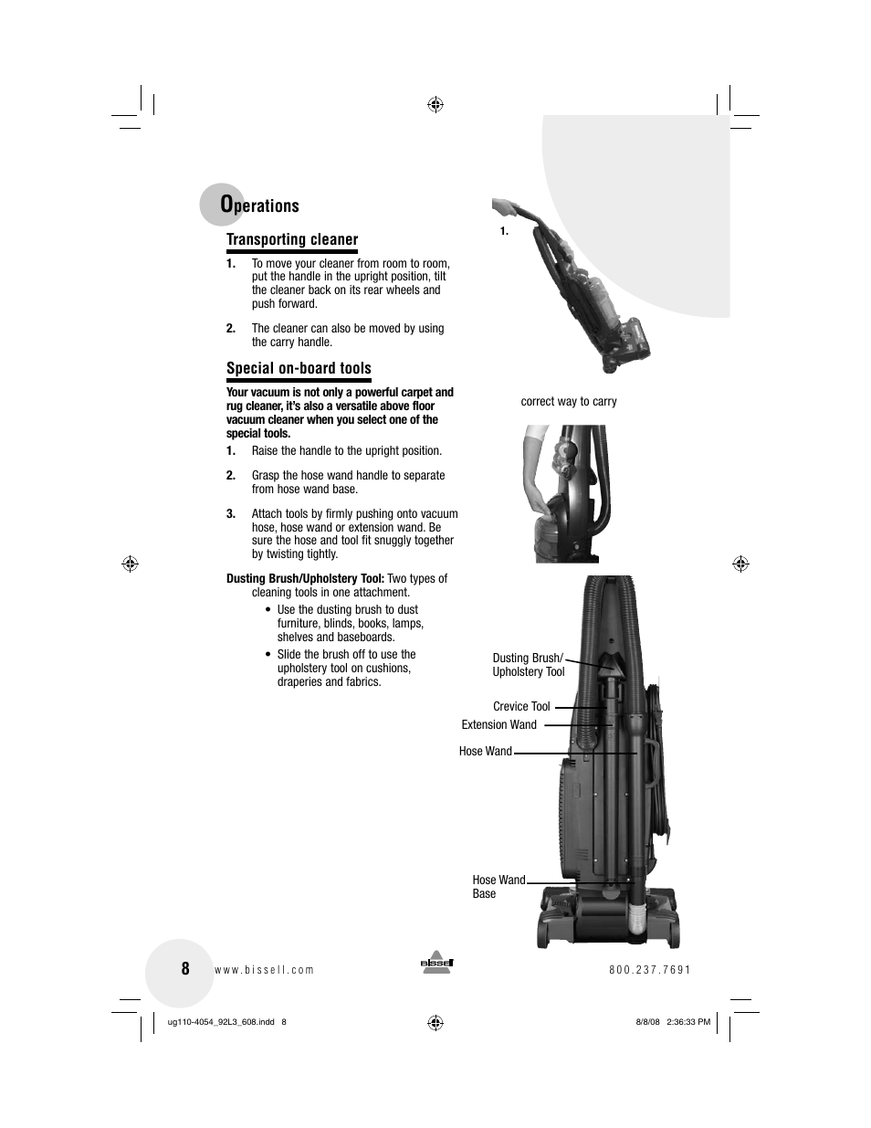 Perations | Bissell 92L3 User Manual | Page 8 / 20