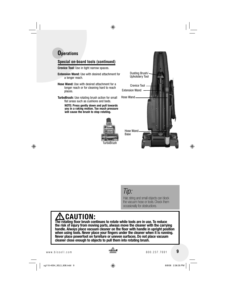 Caution | Bissell 92L3 User Manual | Page 9 / 20