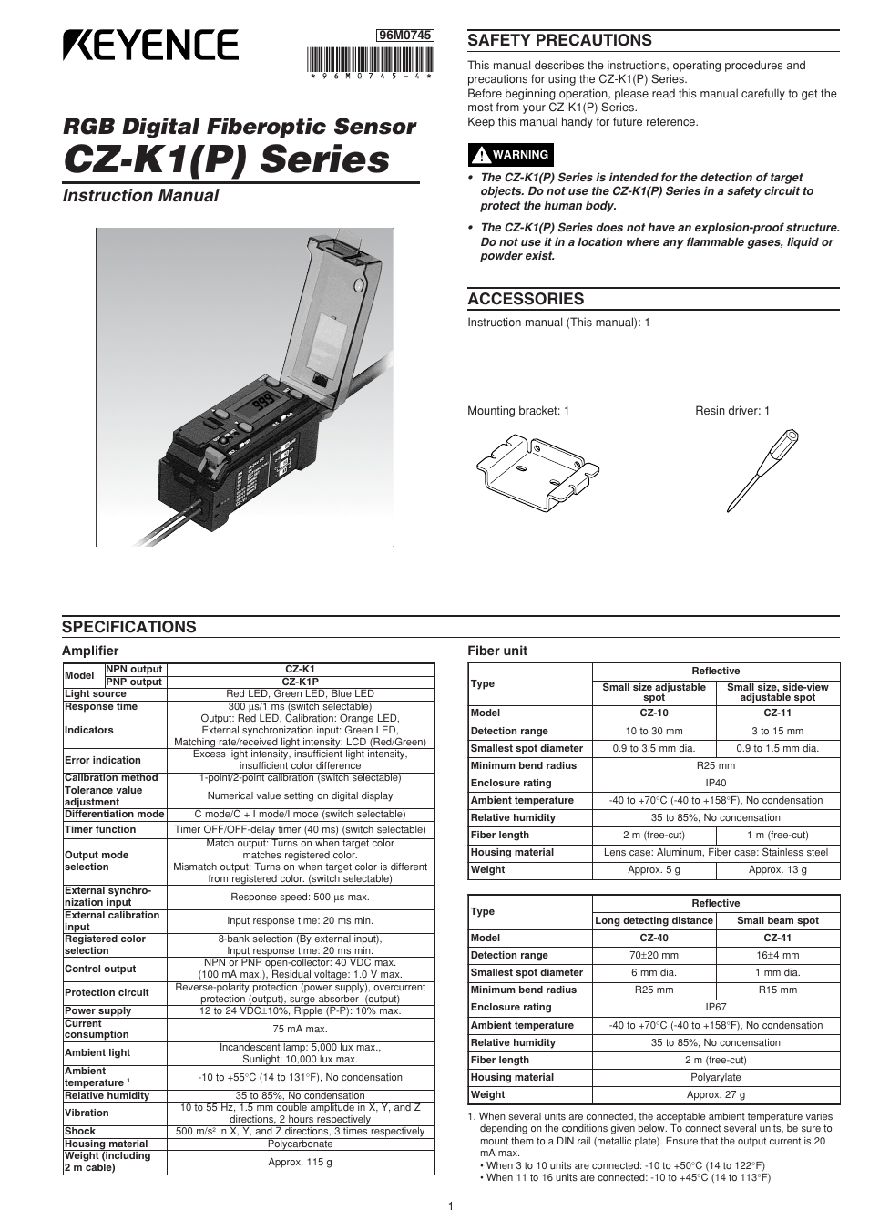 KEYENCE CZ-K1(P) User Manual | 8 pages