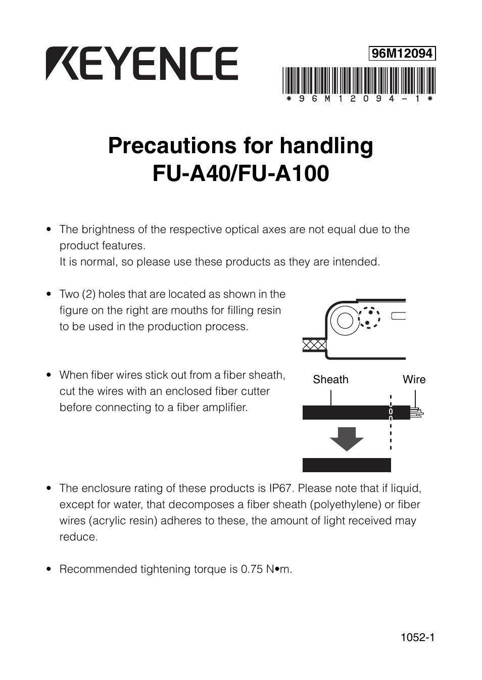 KEYENCE FU-A100 User Manual | 1 page