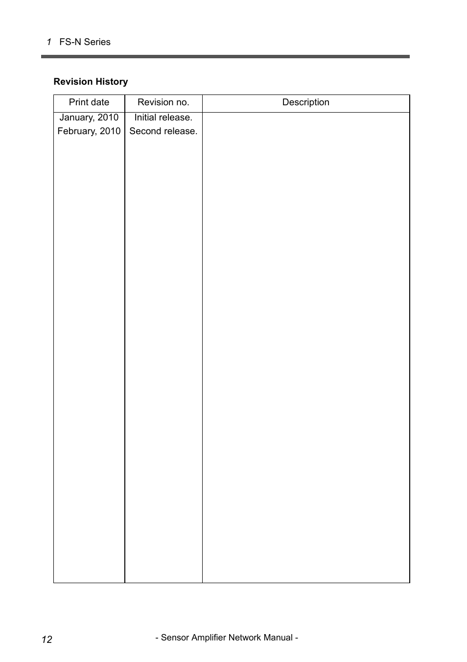Revision history | KEYENCE NU/FS-N Series User Manual | Page 14 / 16