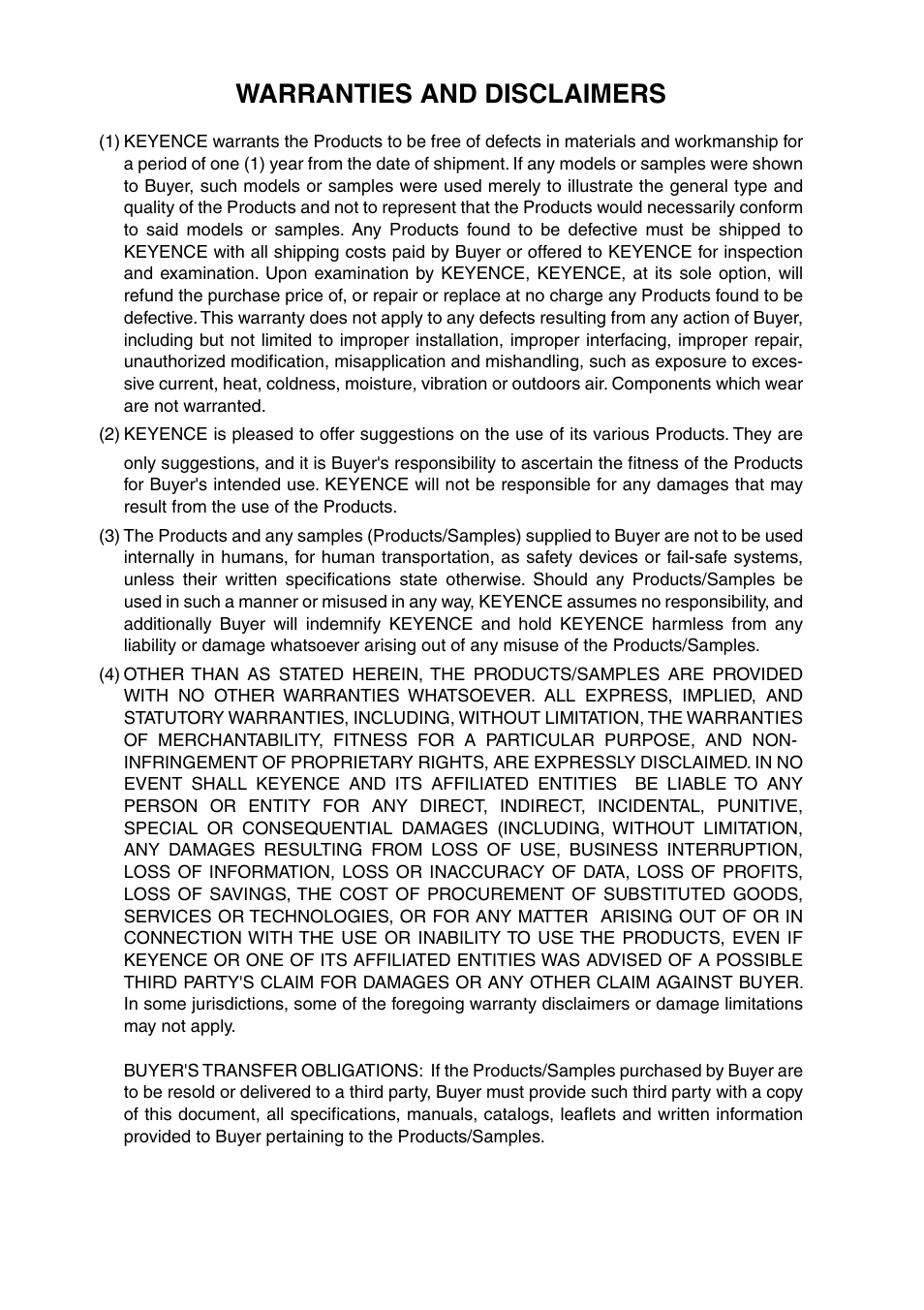 Warranties and disclaimers | KEYENCE NU/FS-N Series User Manual | Page 15 / 16