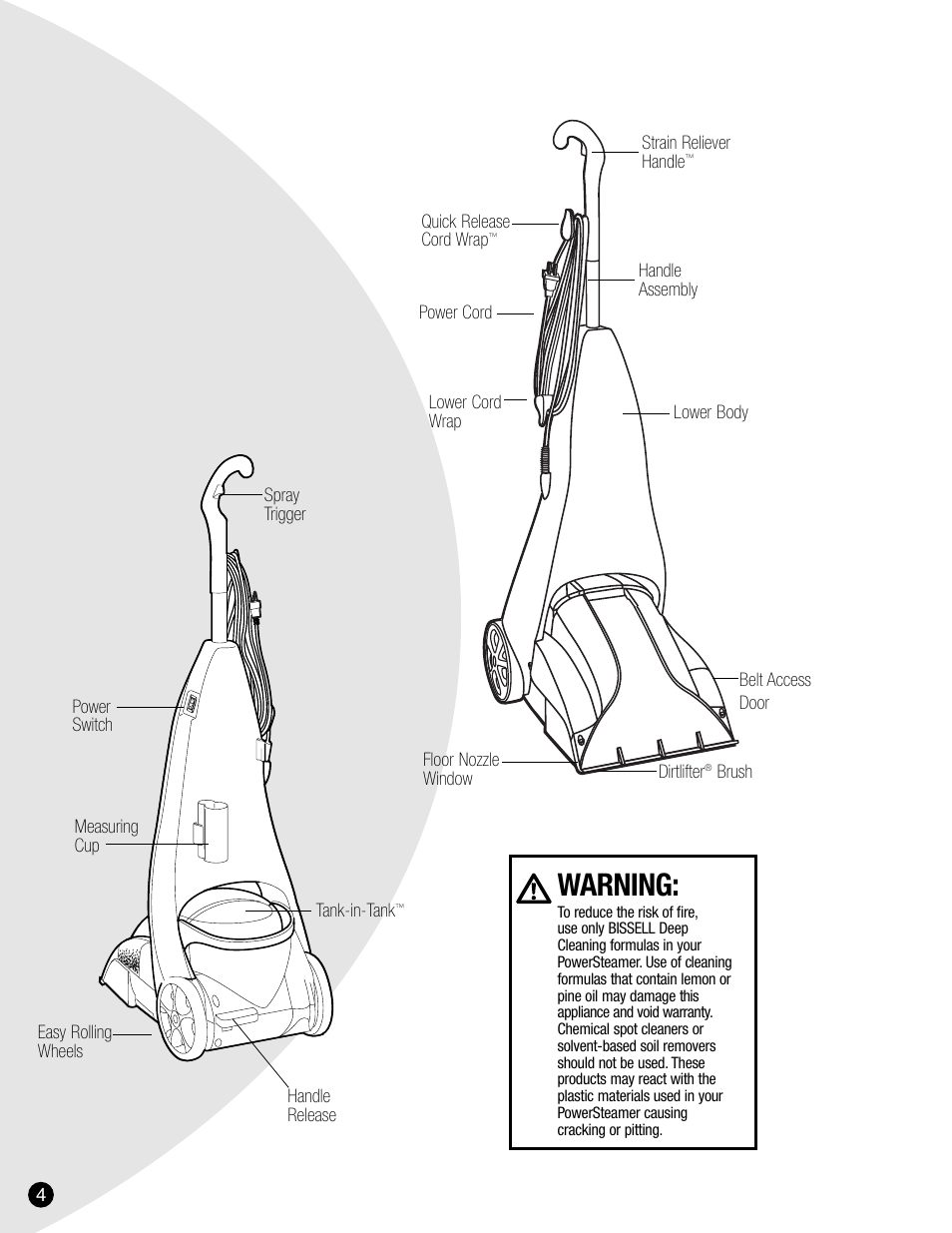 Warning | Bissell 8940 User Manual | Page 4 / 12