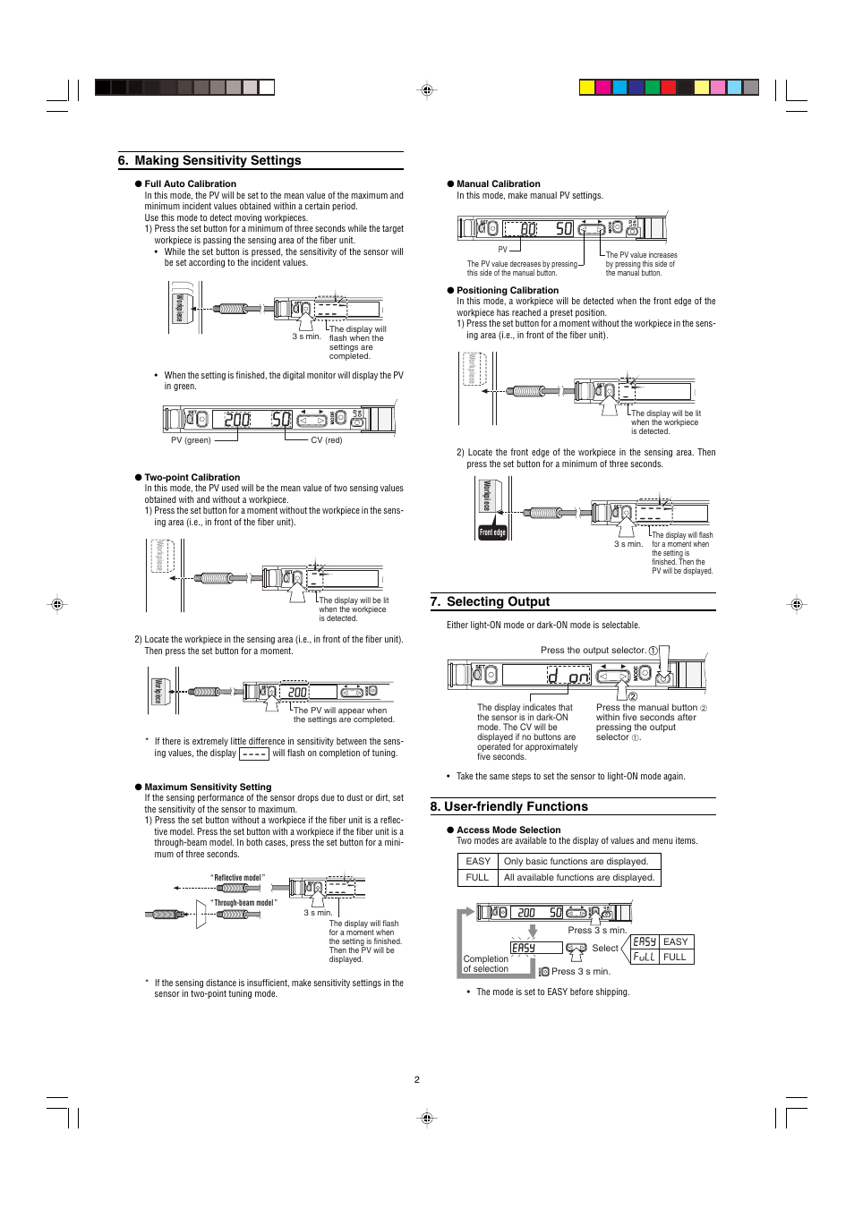 Making sensitivity settings, Selecting output, User-friendly functions | KEYENCE FS-21X User Manual | Page 2 / 4