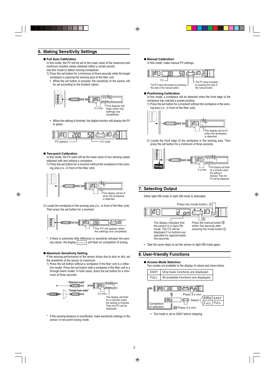 Making sensitivity settings, Selecting output, User-friendly functions | KEYENCE FS-22X User Manual | Page 2 / 4