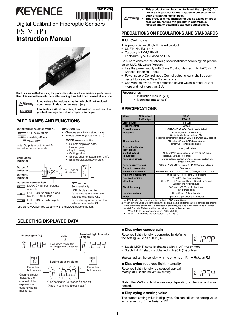 KEYENCE FS-V1(P) User Manual | 4 pages