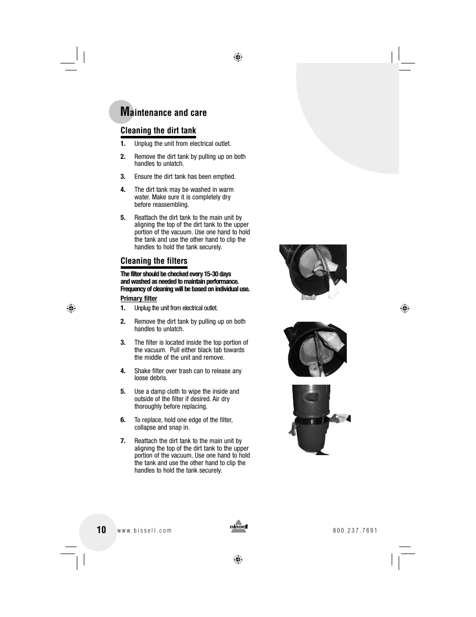 Aintenance and care | Bissell 18P0 User Manual | Page 10 / 16
