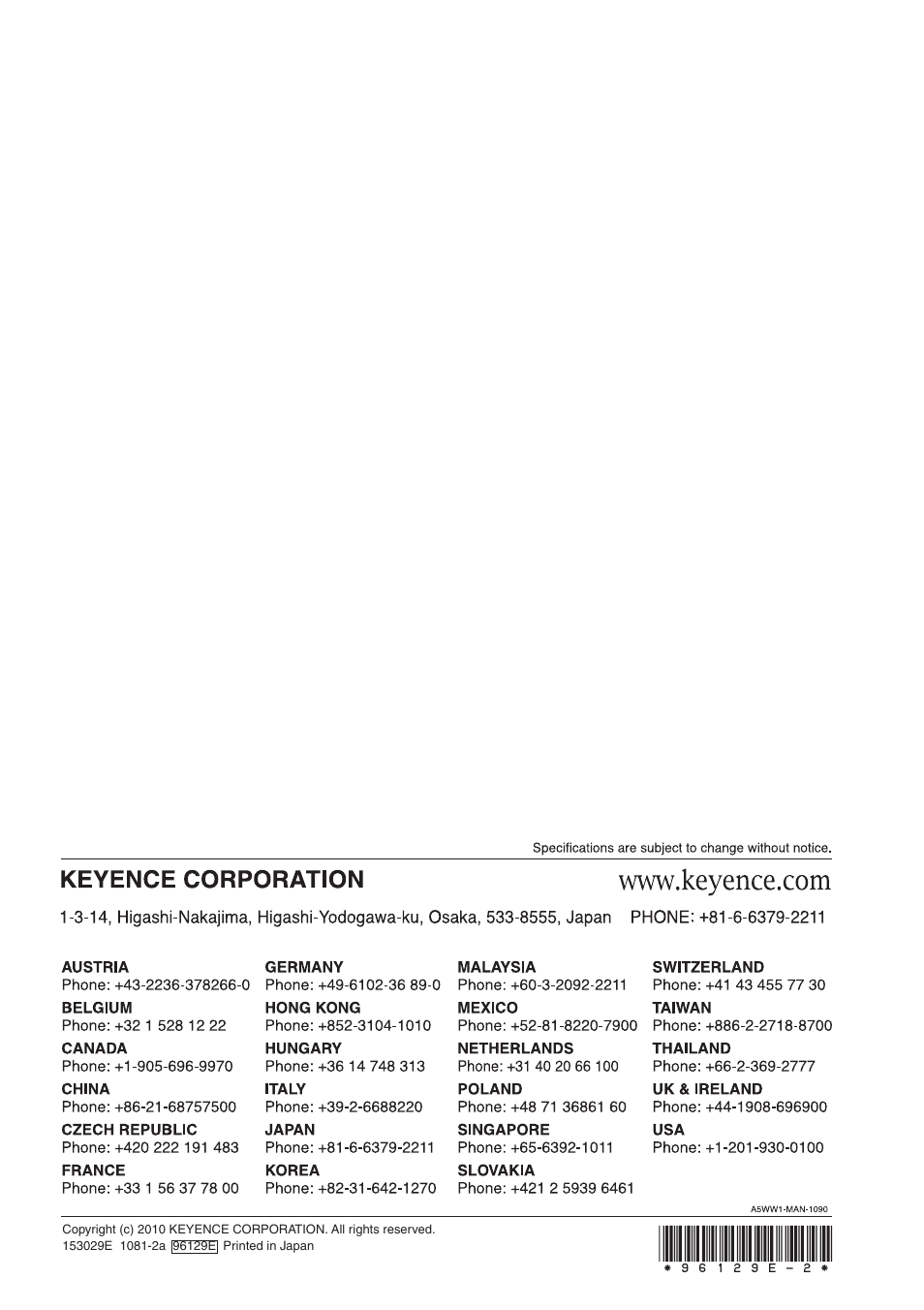 KEYENCE LV-N10 Series User Manual | Page 112 / 112