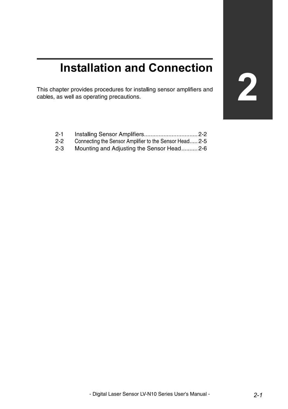 Installation and connection, Chapter 2 installation and connection | KEYENCE LV-N10 Series User Manual | Page 15 / 112