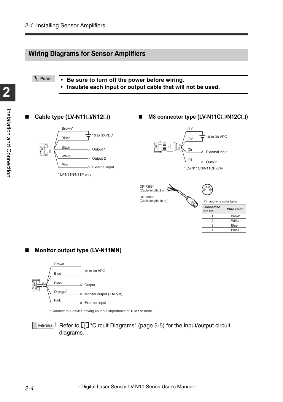 Wiring diagrams for sensor amplifiers, Wiring diagrams for sensor amplifiers -4, 1 installing sensor amplifiers | KEYENCE LV-N10 Series User Manual | Page 18 / 112