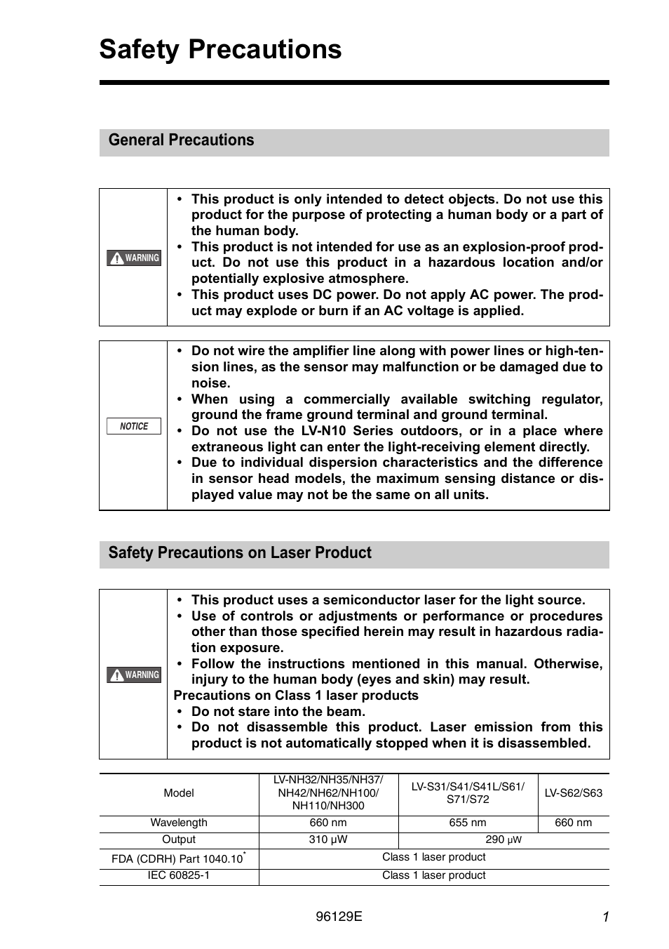 Safety precautions, General precautions, Safety precautions on laser product | KEYENCE LV-N10 Series User Manual | Page 3 / 112