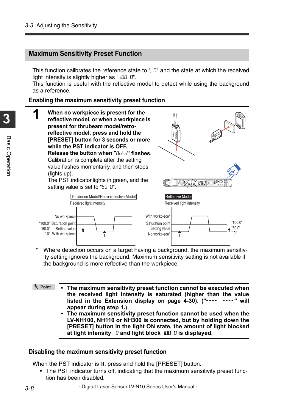 Maximum sensitivity preset function, Maximum sensitivity preset function -8 | KEYENCE LV-N10 Series User Manual | Page 32 / 112