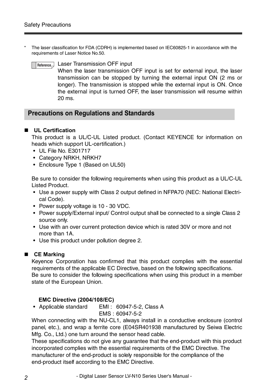 Precautions on regulations and standards | KEYENCE LV-N10 Series User Manual | Page 4 / 112