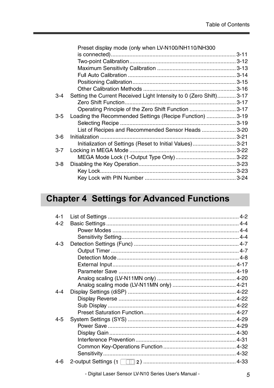 Chapter 4 settings for advanced functions | KEYENCE LV-N10 Series User Manual | Page 7 / 112