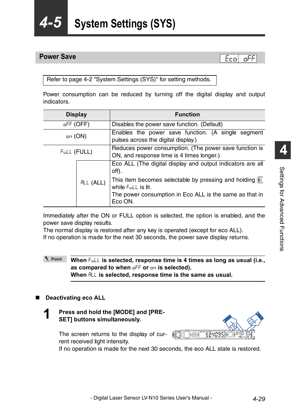 System settings (sys), Power save, System settings (sys) -29 | Power save -29 | KEYENCE LV-N10 Series User Manual | Page 77 / 112