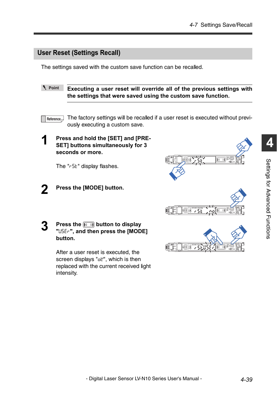 User reset (settings recall), User reset (settings recall) -39 | KEYENCE LV-N10 Series User Manual | Page 87 / 112