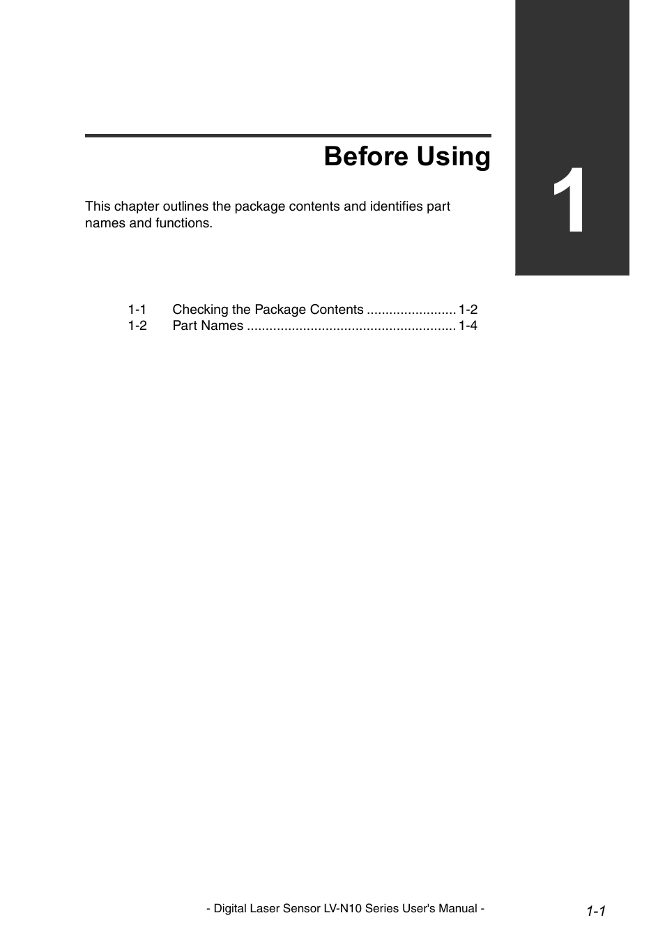 Before using, Chapter 1 before using | KEYENCE LV-N10 Series User Manual | Page 9 / 112