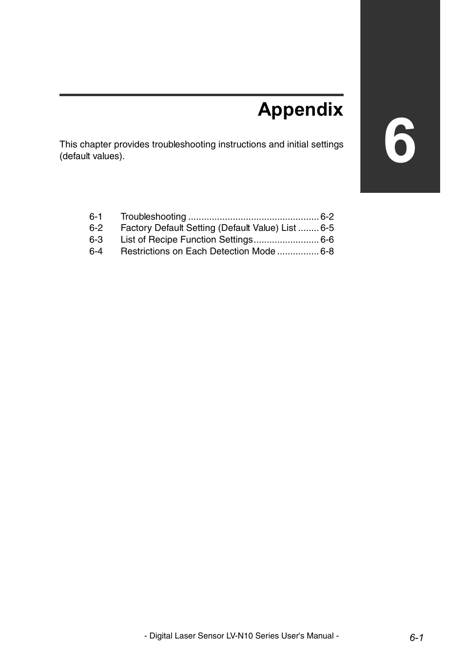 Appendix, Chapter 6 appendix | KEYENCE LV-N10 Series User Manual | Page 95 / 112