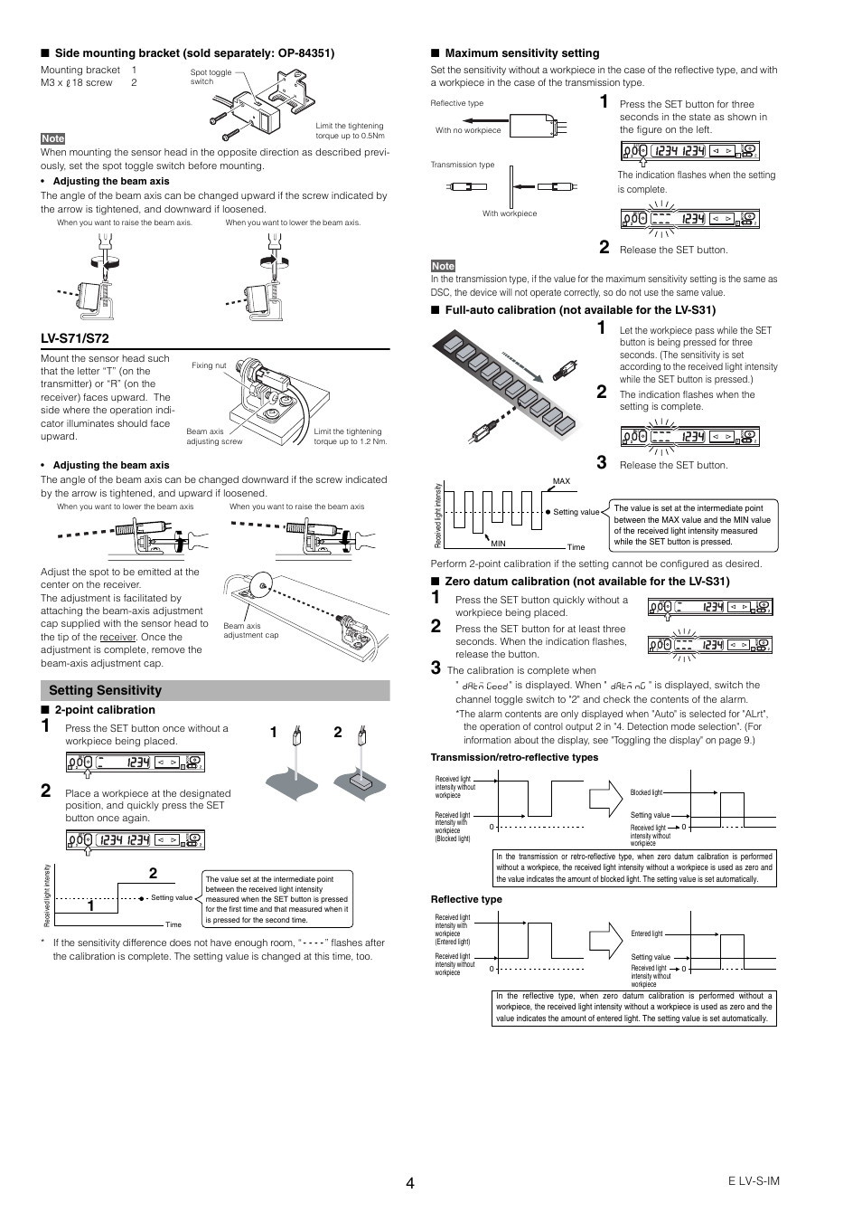 Setting sensitivity | KEYENCE LV-SB User Manual | Page 4 / 12