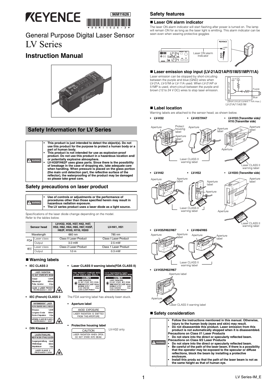 KEYENCE LV Series User Manual | 10 pages
