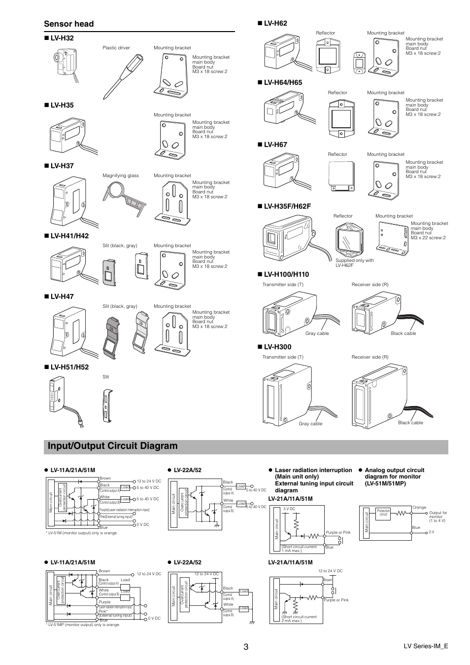 Input/output circuit diagram, Sensor head, Lv series-im_e | KEYENCE LV Series User Manual | Page 3 / 10