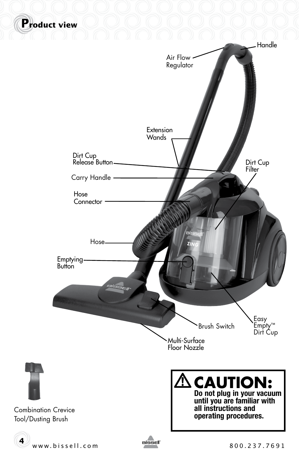 Caution | Bissell ZING 10M2 User Manual | Page 4 / 16