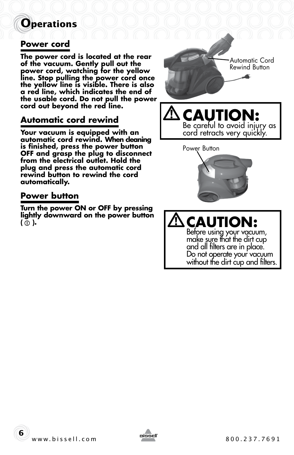 Caution | Bissell ZING 10M2 User Manual | Page 6 / 16