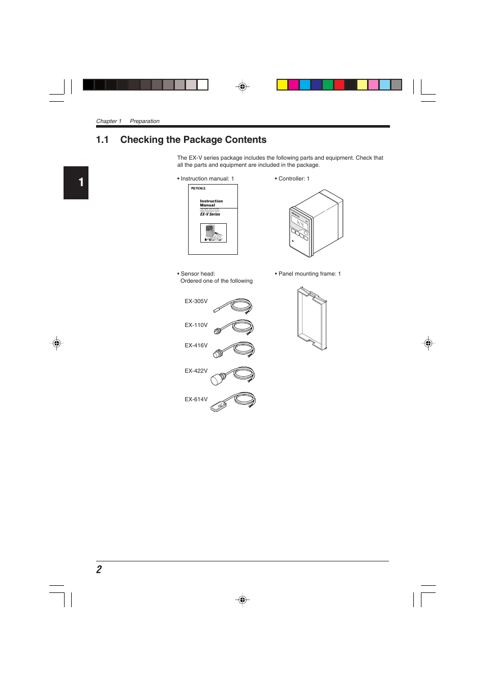 1 checking the package contents | KEYENCE EX-V Series User Manual | Page 12 / 120