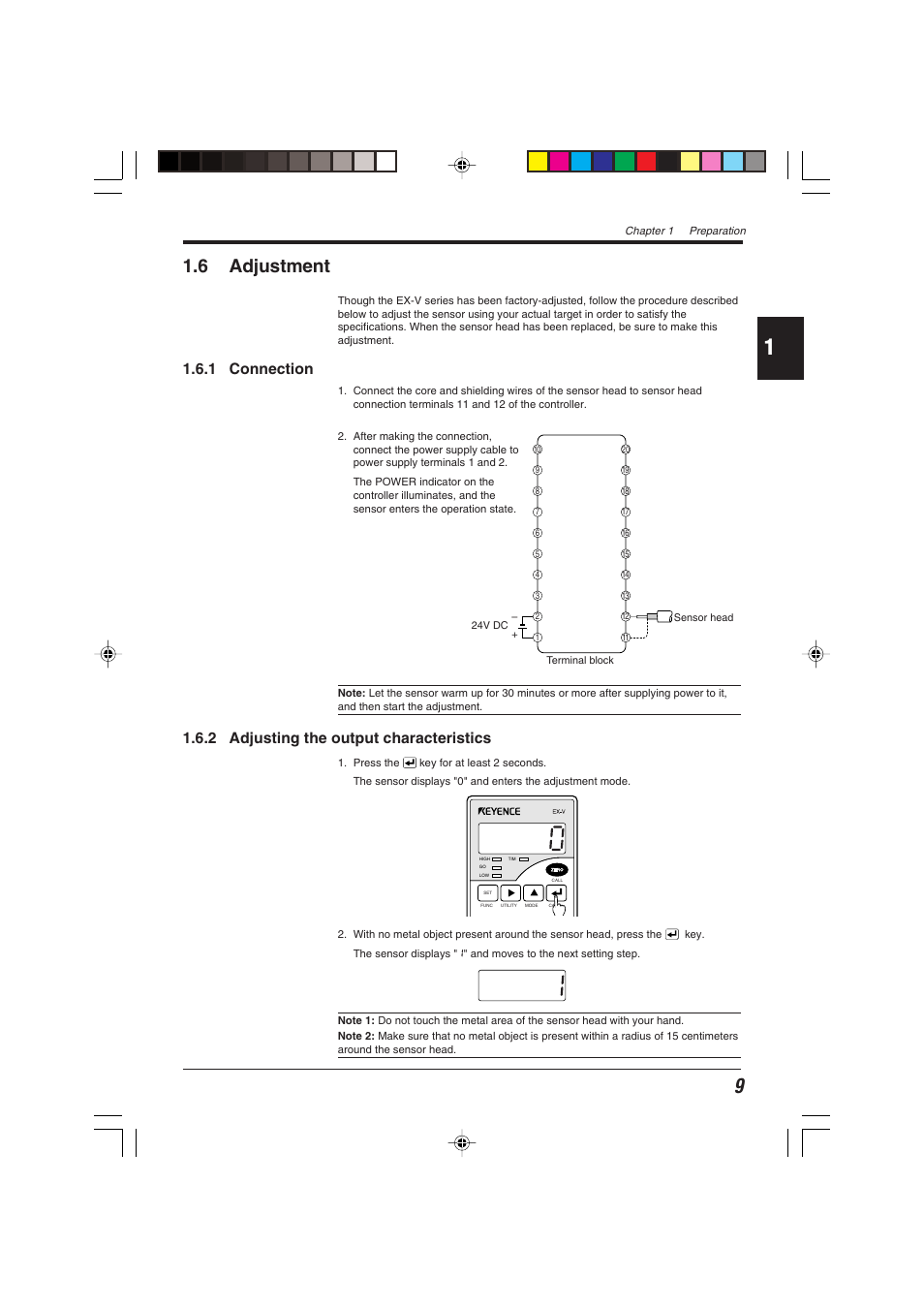 6 adjustment, 1 connection, 2 adjusting the output characteristics | KEYENCE EX-V Series User Manual | Page 19 / 120