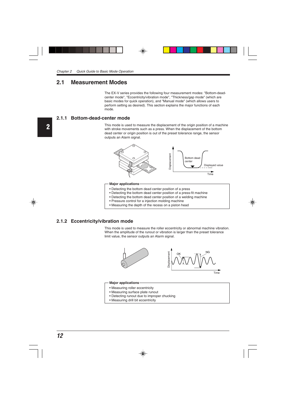 1 measurement modes, 1 bottom-dead-center mode, 2 eccentricity/vibration mode | KEYENCE EX-V Series User Manual | Page 22 / 120