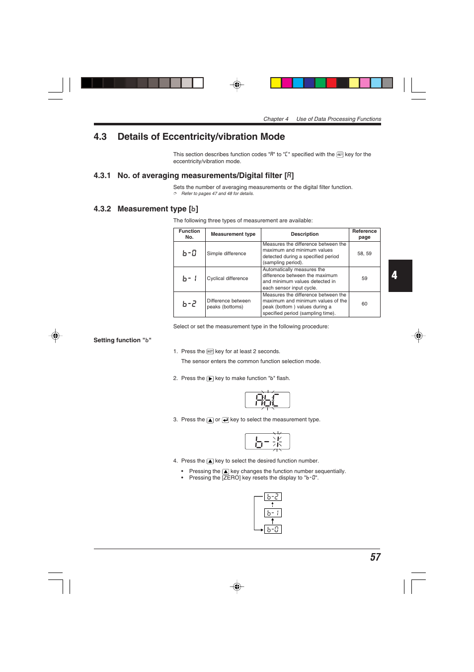 3 details of eccentricity/vibration mode, 1 no. of averaging measurements/digital filter [a, 2 measurement type [b | 1 no. of averaging measurements/digital filter [ a, 2 measurement type [ b | KEYENCE EX-V Series User Manual | Page 67 / 120