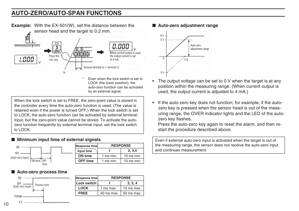 Auto-zero/auto-span functions | KEYENCE EX-500(W) Series User Manual | Page 10 / 16